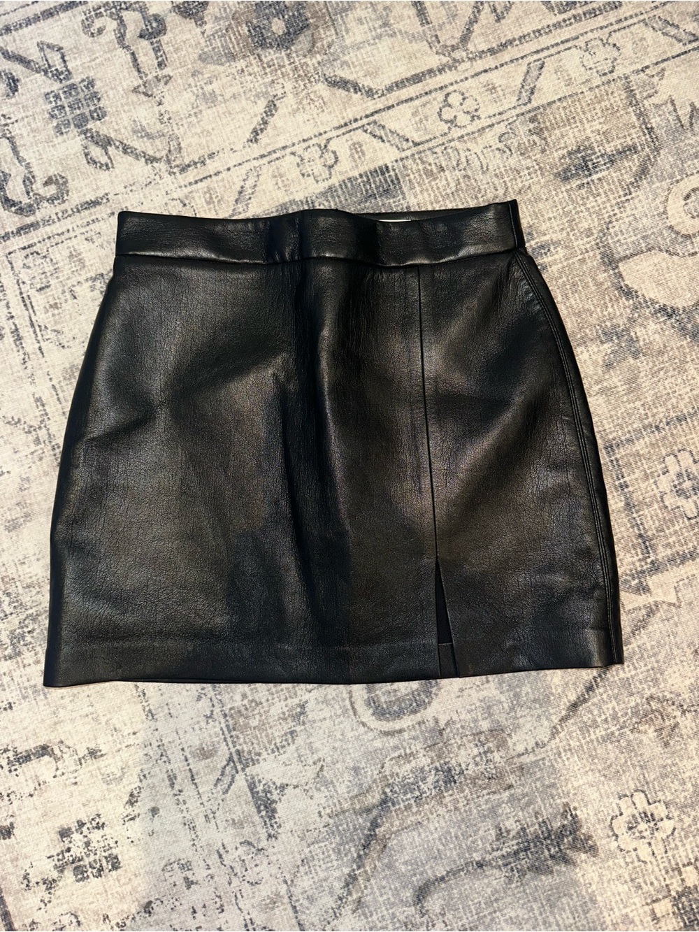 Aritzia Wilfred Black Faux Leather Mini Skirt with Front Slit